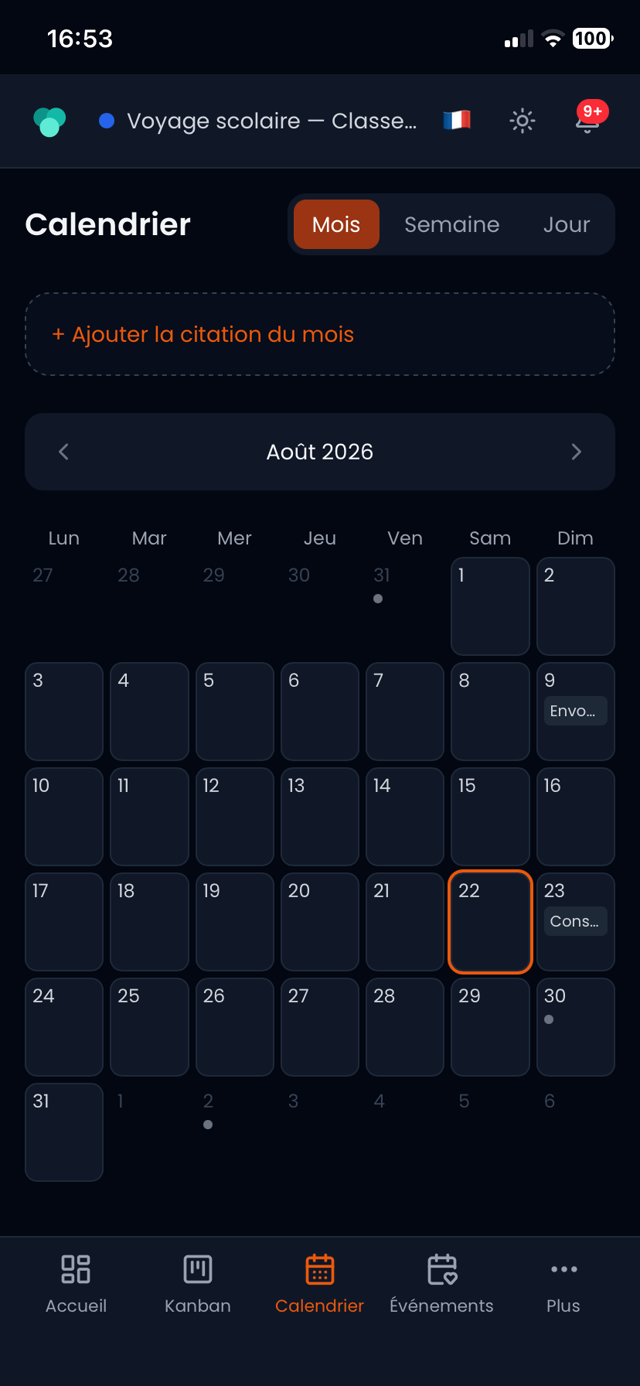 Le calendrier de CoPlaneo