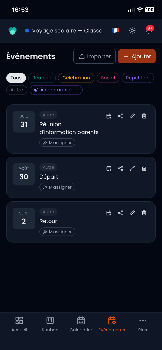 Les évènements dans CoPlaneo