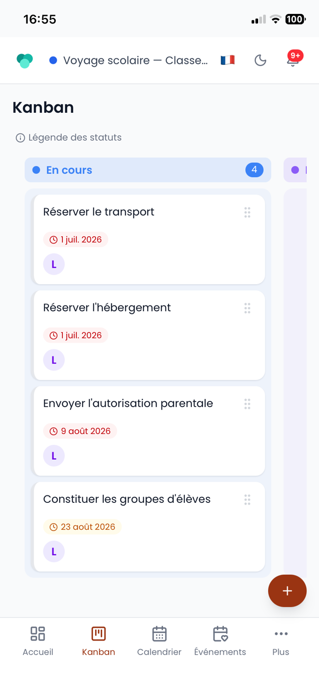 Le tableau Kanban de CoPlaneo